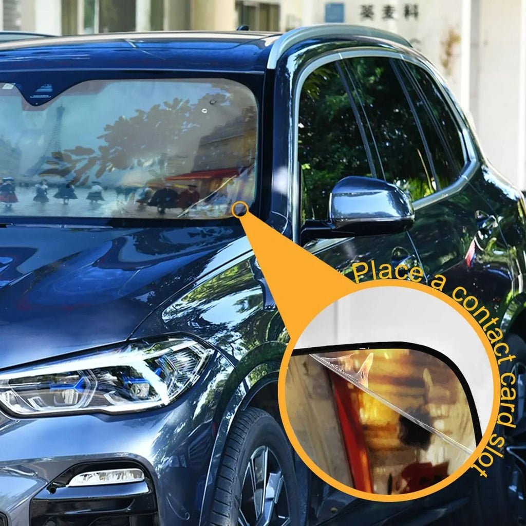 Wellsay Old Paris Landscape Car Windshield Sun Shade,oldable Visor Protector Keep Cool Sunshade Blocks  Rays and Accessories to Protect for Cars,SUVs,Trucks-55×27.6in