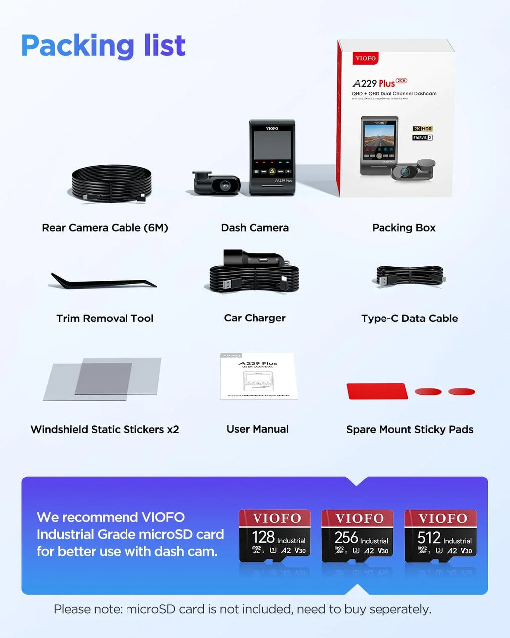 Plus 2CH Dashcam with , Dual  2 Sensors, 1440P+1440P Front Rear 1.87 lb Camera