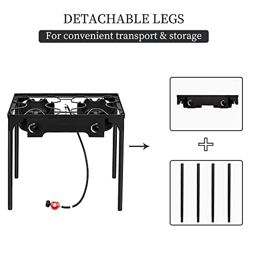 Outvita 2 Burner Propane Gas Stove for Outdoor Cooking, 150,000  Camping Cooker with Removable Legs, Temperature Control Knobs for Backyard Cooking, , Baking and Frying