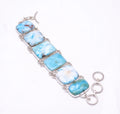 Natural Larimar / Pactolite -Dominican Republic 925 Silver Plated Handmade Bracelet 7.99", Blue Larimar Bracelet B_9479_406_5