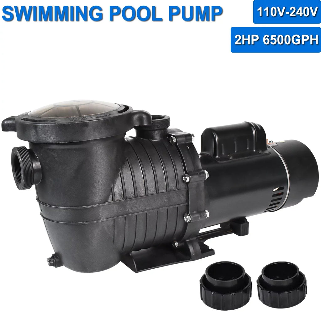 iMeshbean Swimming Pool Pump Above Ground, 2HP Motor, 110V-230V, Single Speed Pump For Above Ground Swimming Pool and Inground Pools, 6500GPH, Head Max 78FT, w/ Strainer Basket &  Connector