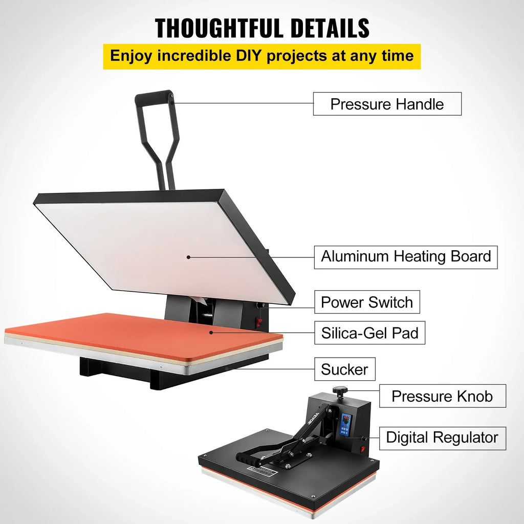 16x24 Heat Press Machine 1700W Power, Industrial Sublimation Printer for TShirt and Heat Transfer Vinyl, Easy to Use Digital Heat Press Black