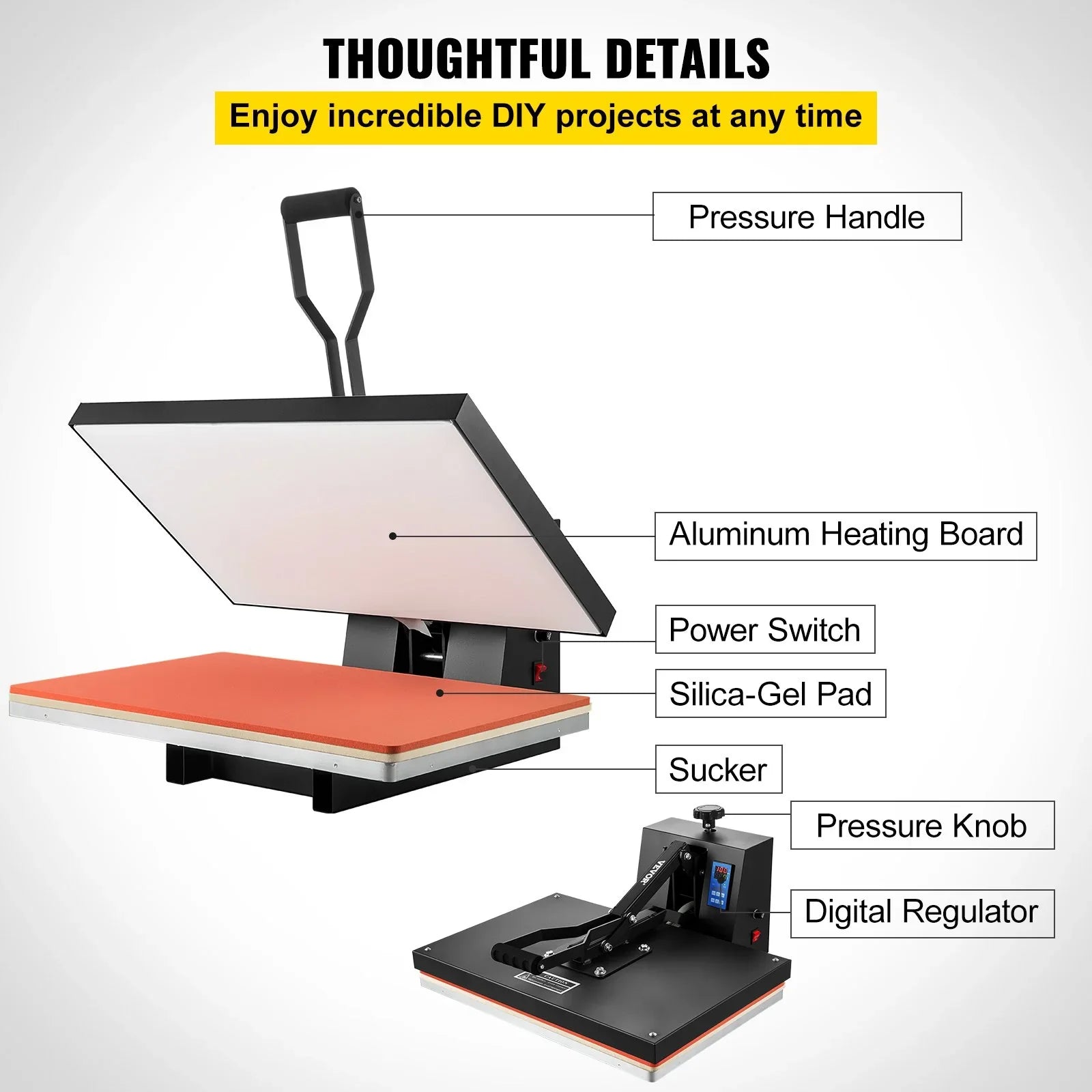 16x24 Heat Press Machine 1700W Power, Industrial Sublimation Printer for TShirt and Heat Transfer Vinyl, Easy to Use Digital Heat Press Black