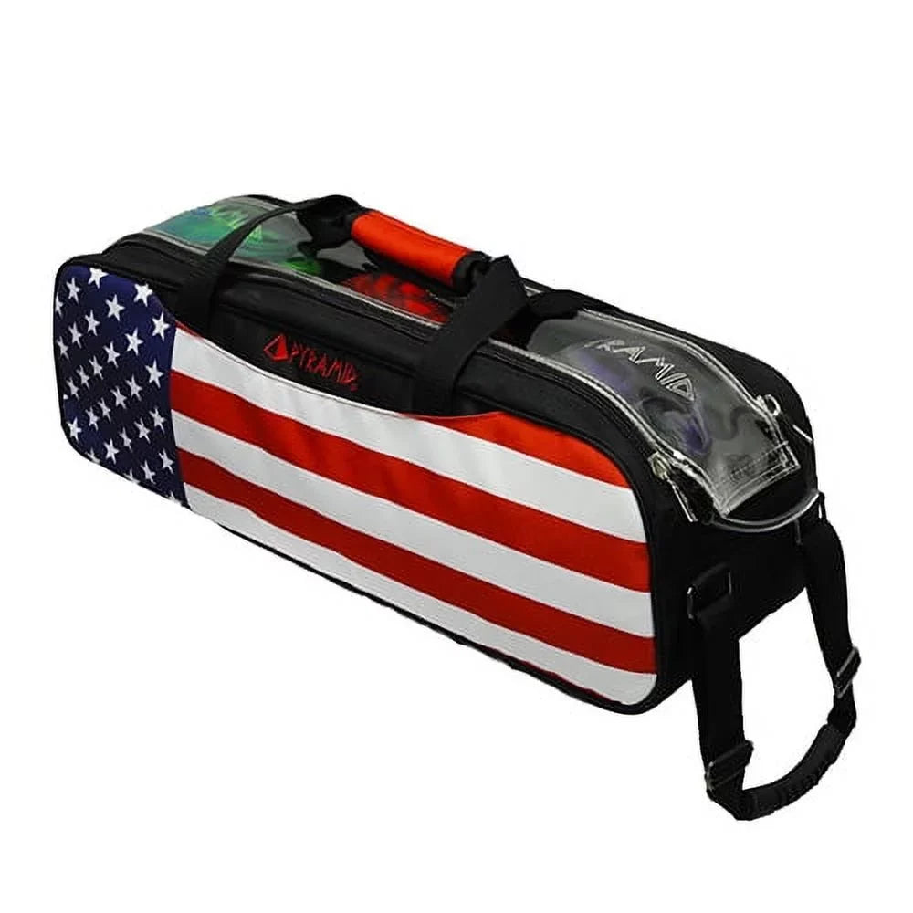 Pyramid Path Triple Tote Roller Clear Top Bowling Bag With 2 Built-In Side Accessory Pouches - Lightweight and Designed for Travel