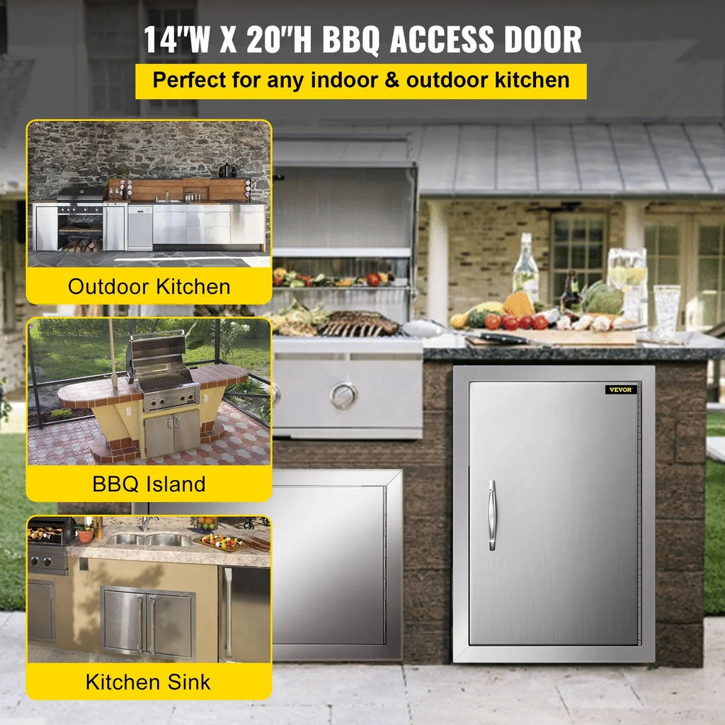 14x20 Inch Vertical Stainless Steel  Access Door - Ideal for Outdoor Kitchen,  Island, and Grill Station