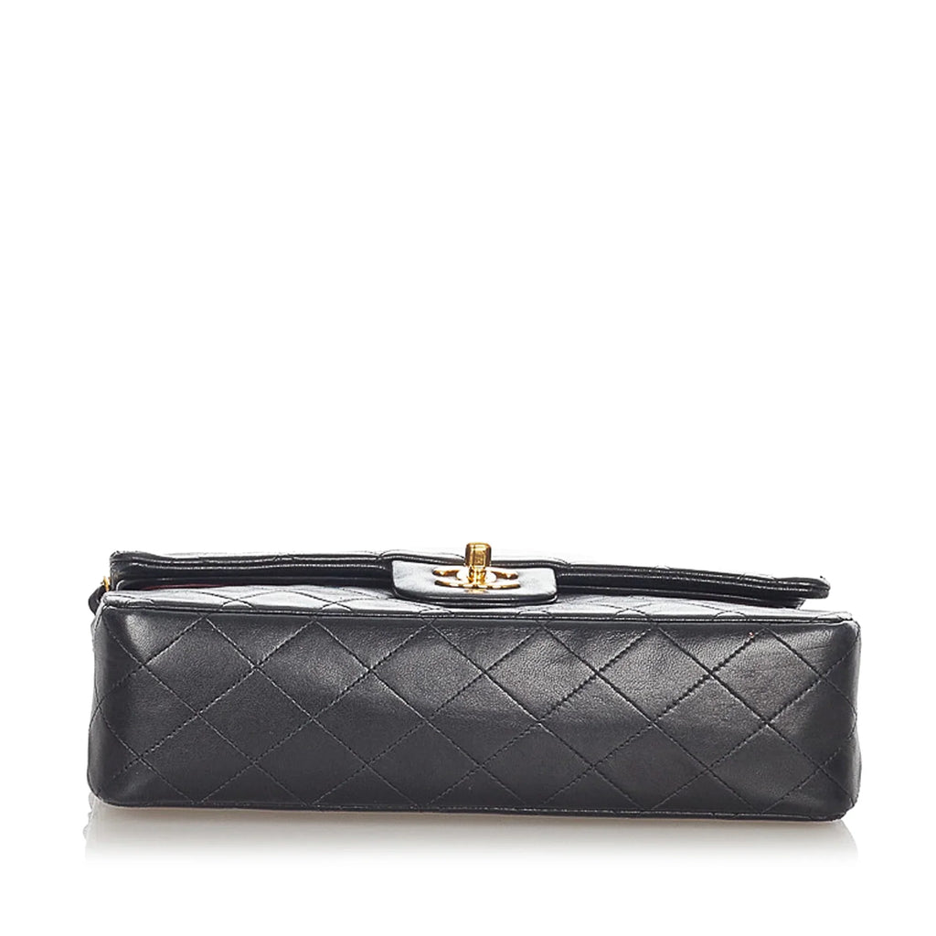 Pre-Owned Chanel Small Classic Double Flap Bag Lambskin Leather Black Shoulder Bag Women (Good)