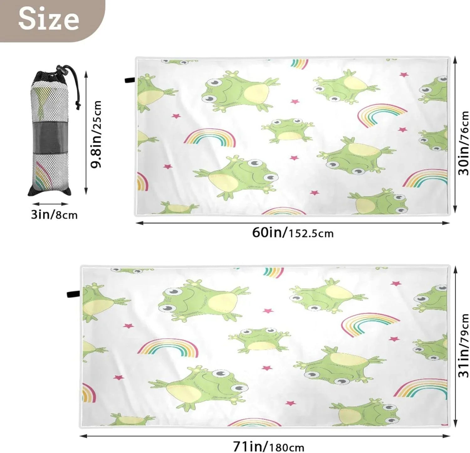 Bestwell Cartoon Frogs Beach Towel Oversized Towel Blanket, Thin Lightweight Microfiber Sand Free Quick Dry Towel, 31”” Multipurpose Pool Bath Yoga Swim Shower Towel