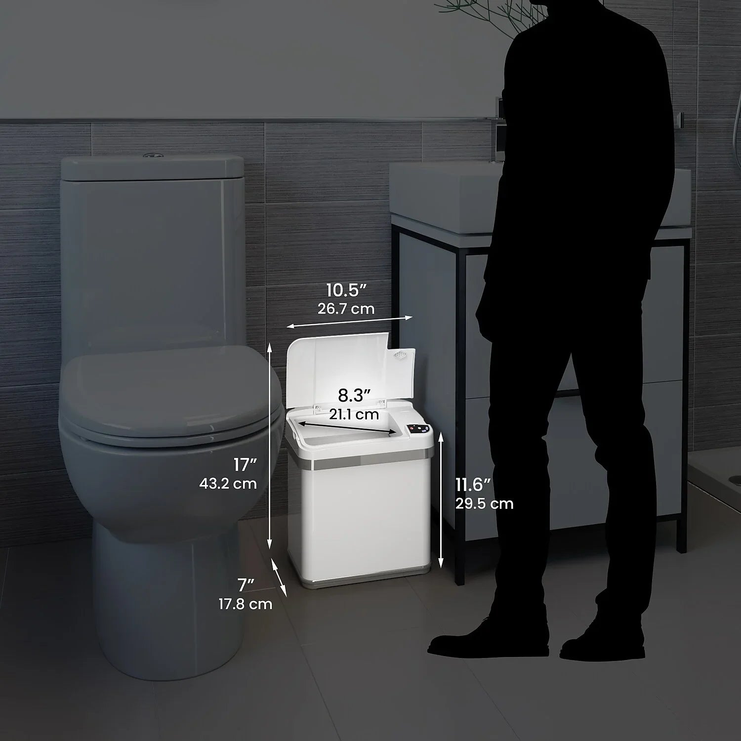 halo Stainless Steel Rectangular Sensor Trash Can with AbsorbX Odor Control System and Fragrance