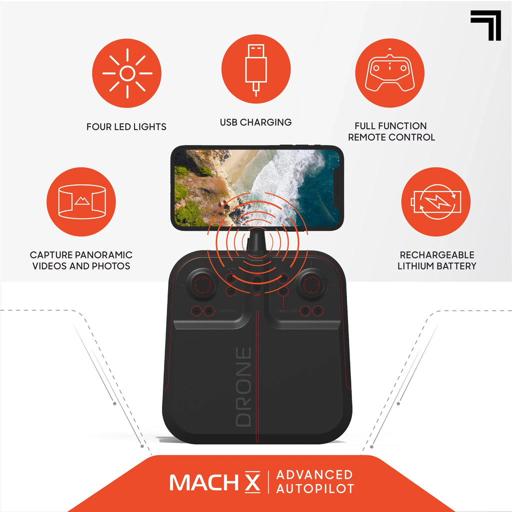 2.4GHz  Mach 10inch Drone with Stream Camera, Remote Controlled Quadcopter with Assisted Landing, Wireless and Rechargeable