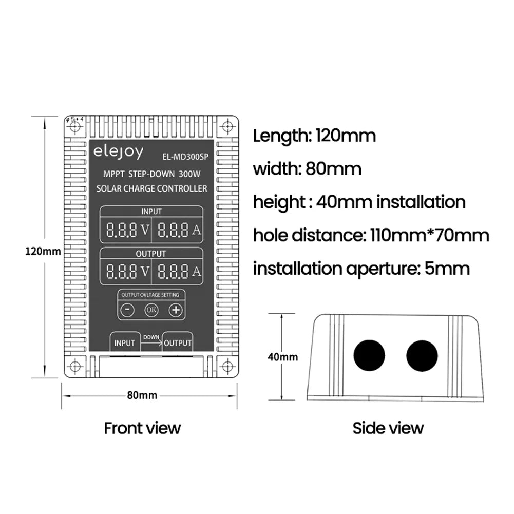 Step-Down Real-Time Tracking Solar Battery Recharging Controller 10~30V Output Voltage Adjustable Dustproof Waterproof