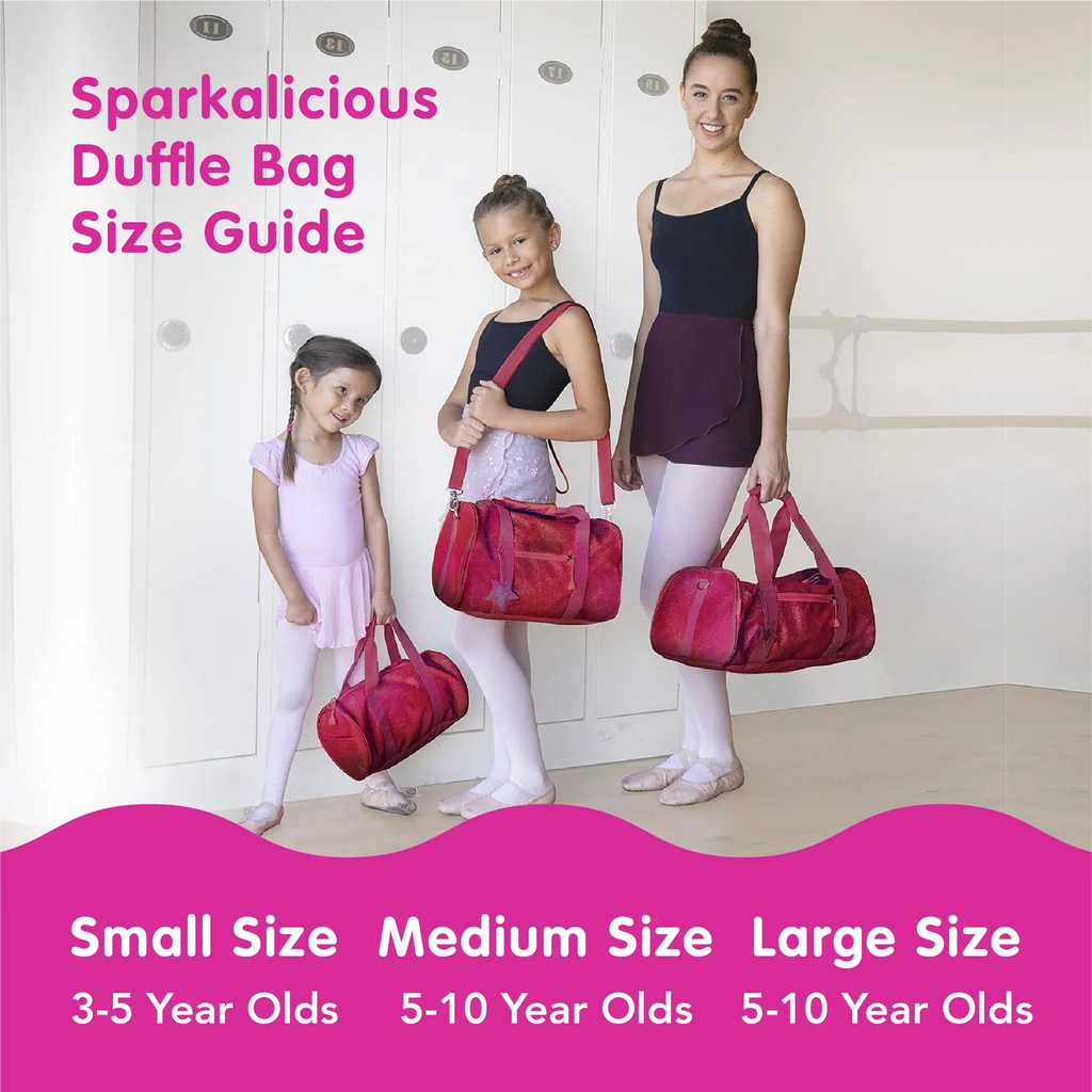 Bixbee Kids Duffel Bag for Dance, School and Sports, Small, Medium and Large, Sparkalicious Pink
