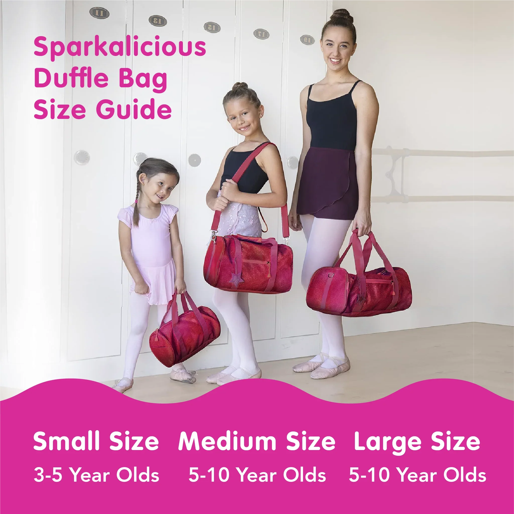 Bixbee Kids Duffel Bag for Dance, School and Sports, Small, Medium and Large, Sparkalicious Pink
