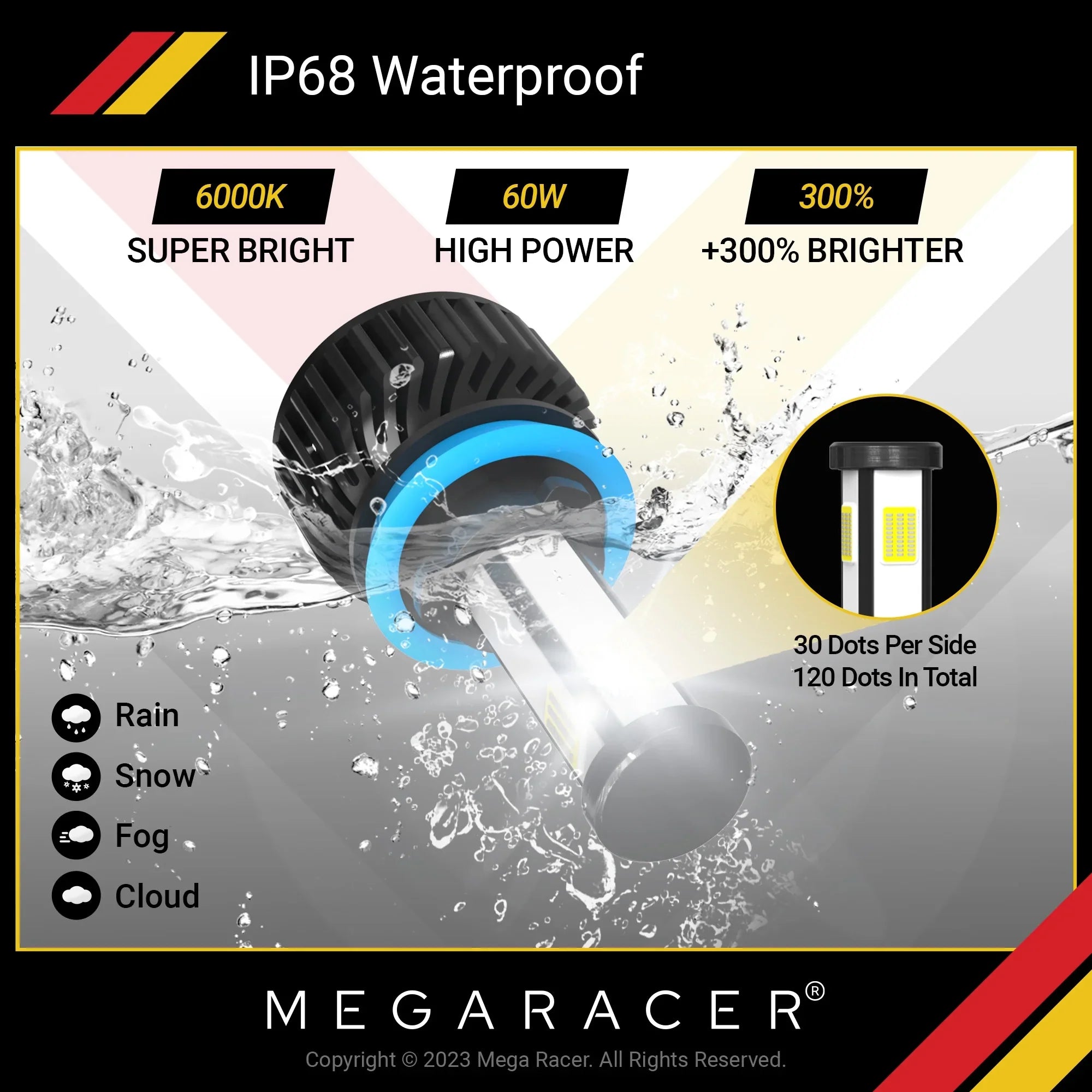 Mega Racer Mercedes-Benz  4 Sided     Headlight Bulbs 6000K Diamond White 12V 60W 10000LM Mercedes-Benz  2002 2003 2008 2009 02 03 08 09 Fog Light Automotive Replacement
