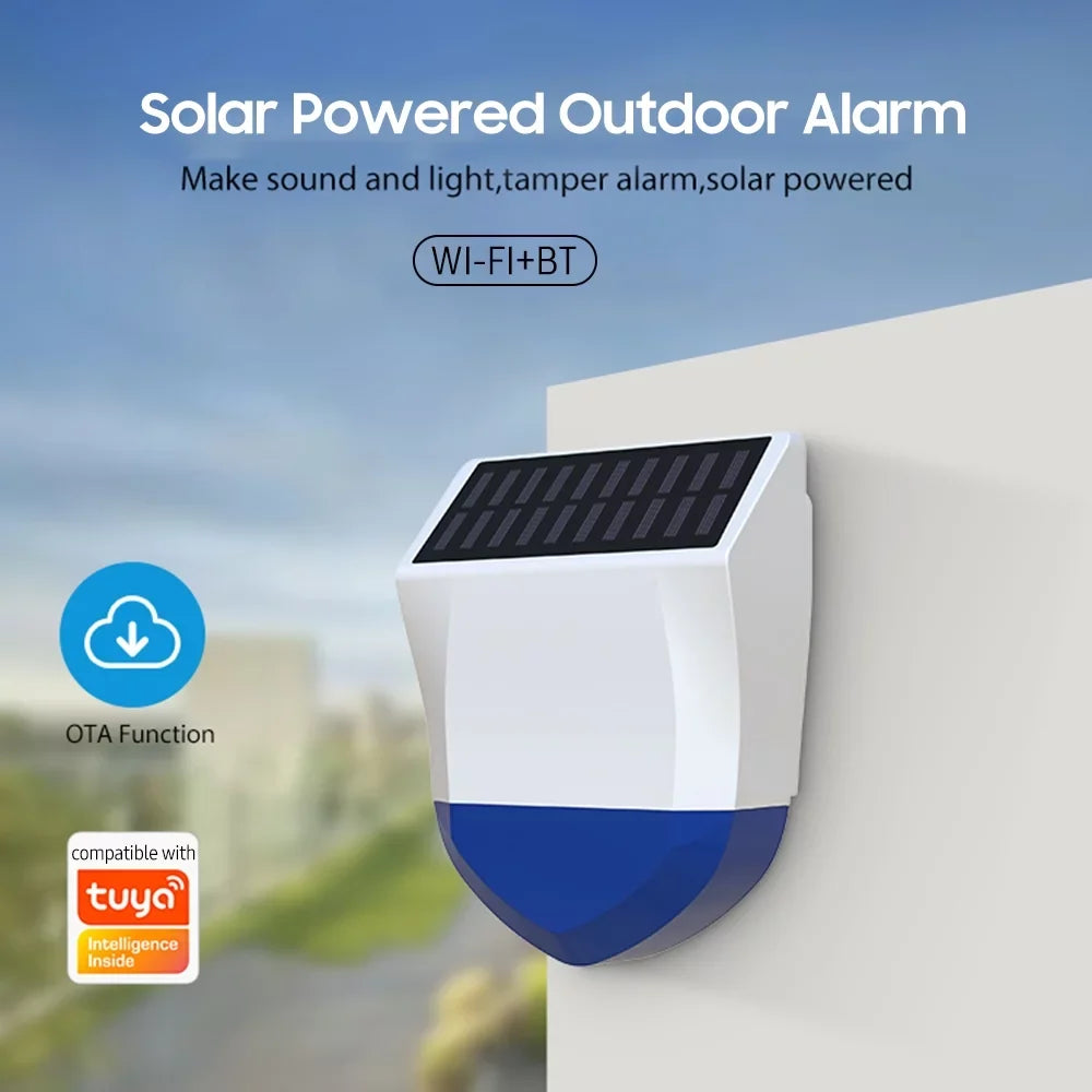 Solar Powered Wifi Alarm  5.0 Smart Alarm  Waterproof Real-time Sound Light Alarm  Control Intelligent Linkage Home Device