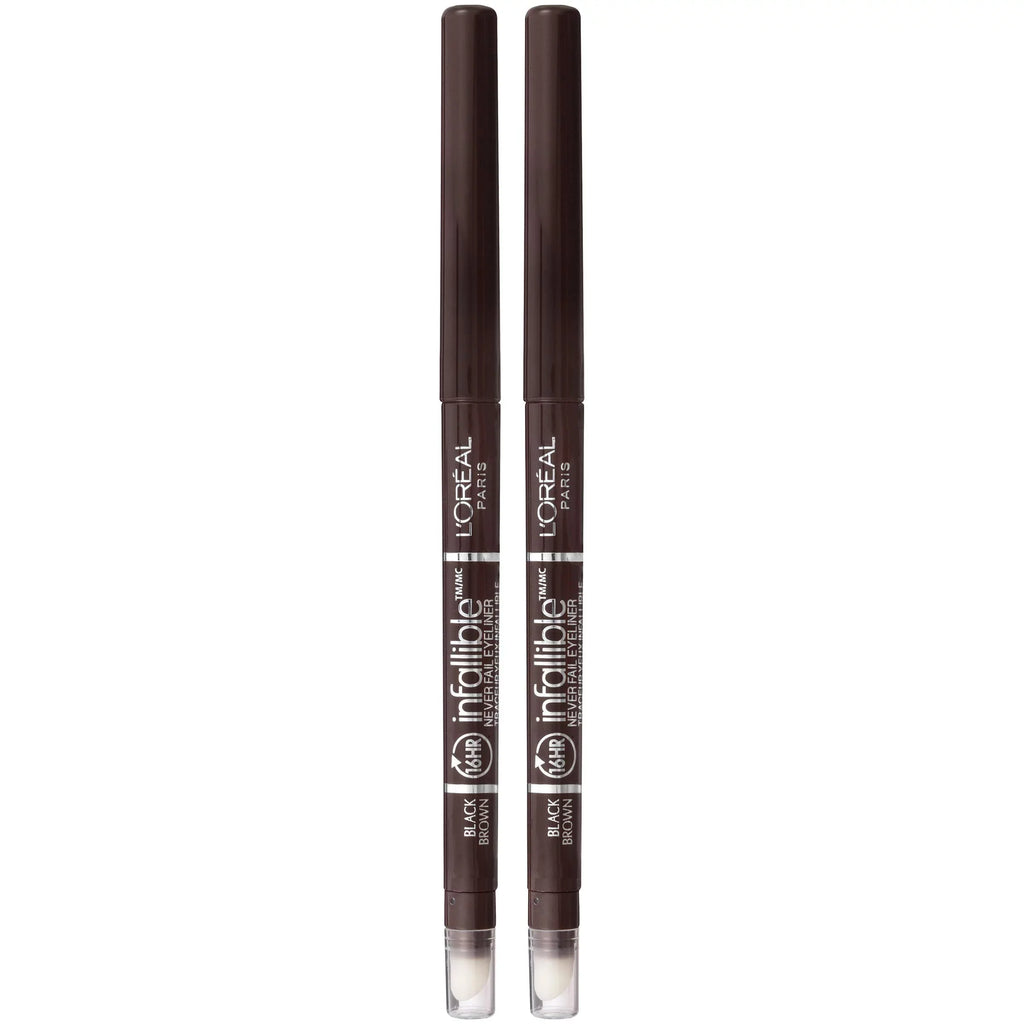 Enhance Your Eyes with 'Oreal Paris Infallible Never Fail Eyeliner - Black Brown, 2 Count - Includes Built-In Sharpener!