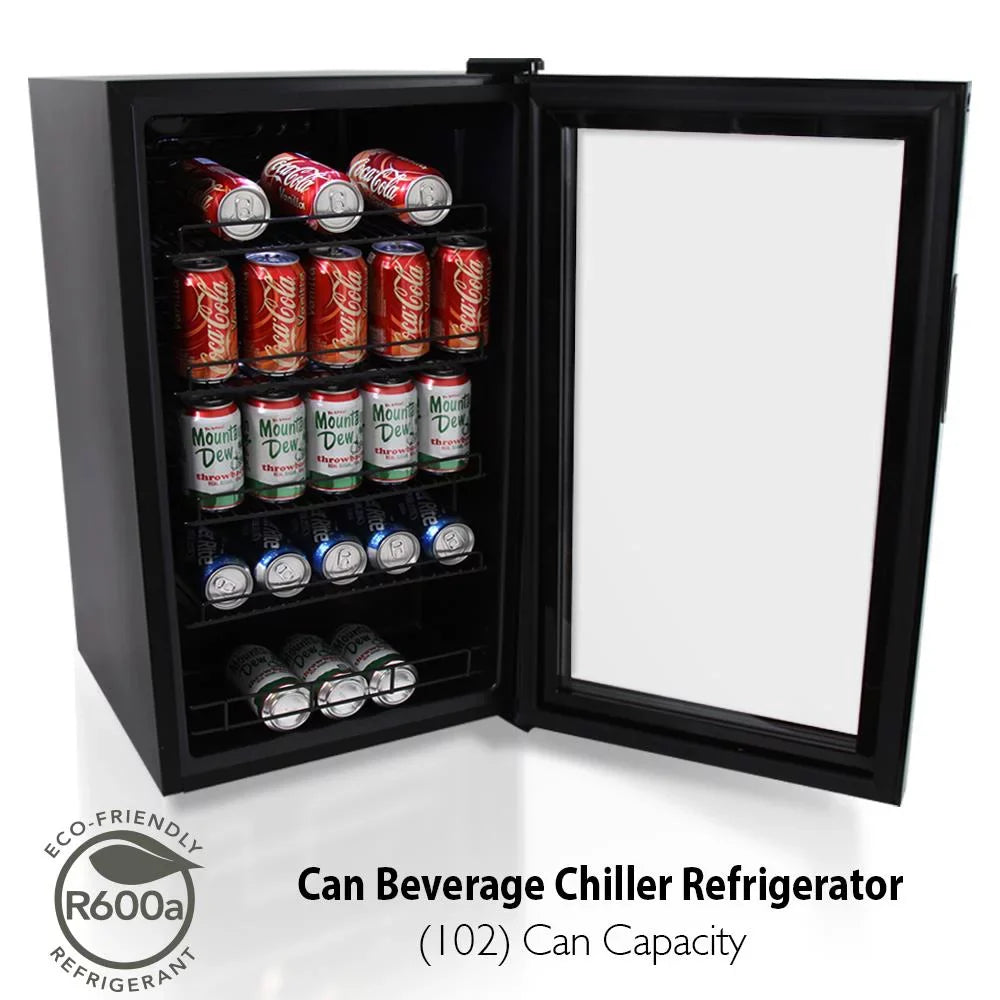 Nutri Chef  Compact Beverage Fridge Cooler, Can Beverage Chiller Refrigerator (132 Can Capacity), 20.1’’ x 18.5’’ x 34.7’