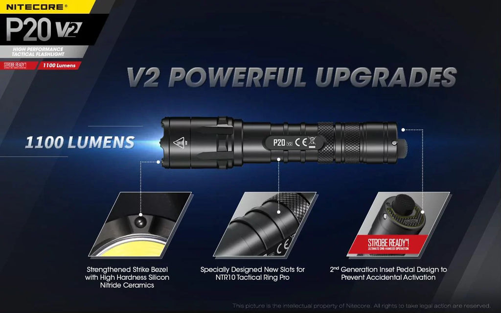 Combo: Nitecore   Tactical  Flashlight -  -  - 1100 Lumens w/ Battery +Free Eco-Sensa  Cord