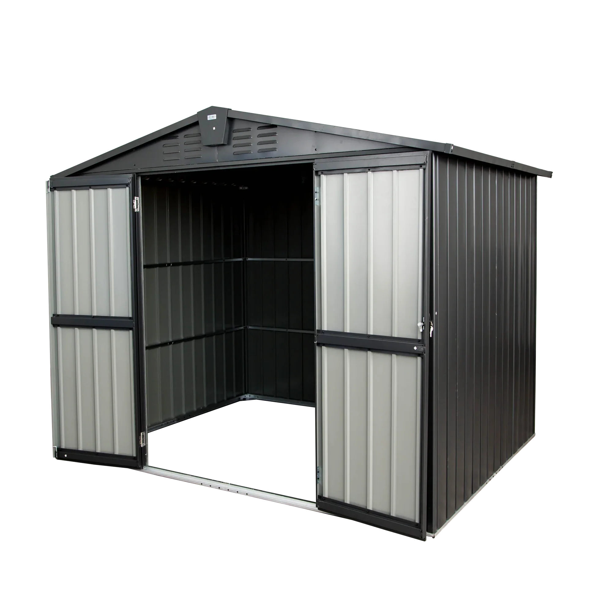 Capri 8.2'x 6.2' Outdoor Storage Shed, Metal Garden Shed for Bike, Trash Can, Galvanized Steel Outdoor Storage Cabinet with Lockable Door for Backyard, Patio, Lawn, Black