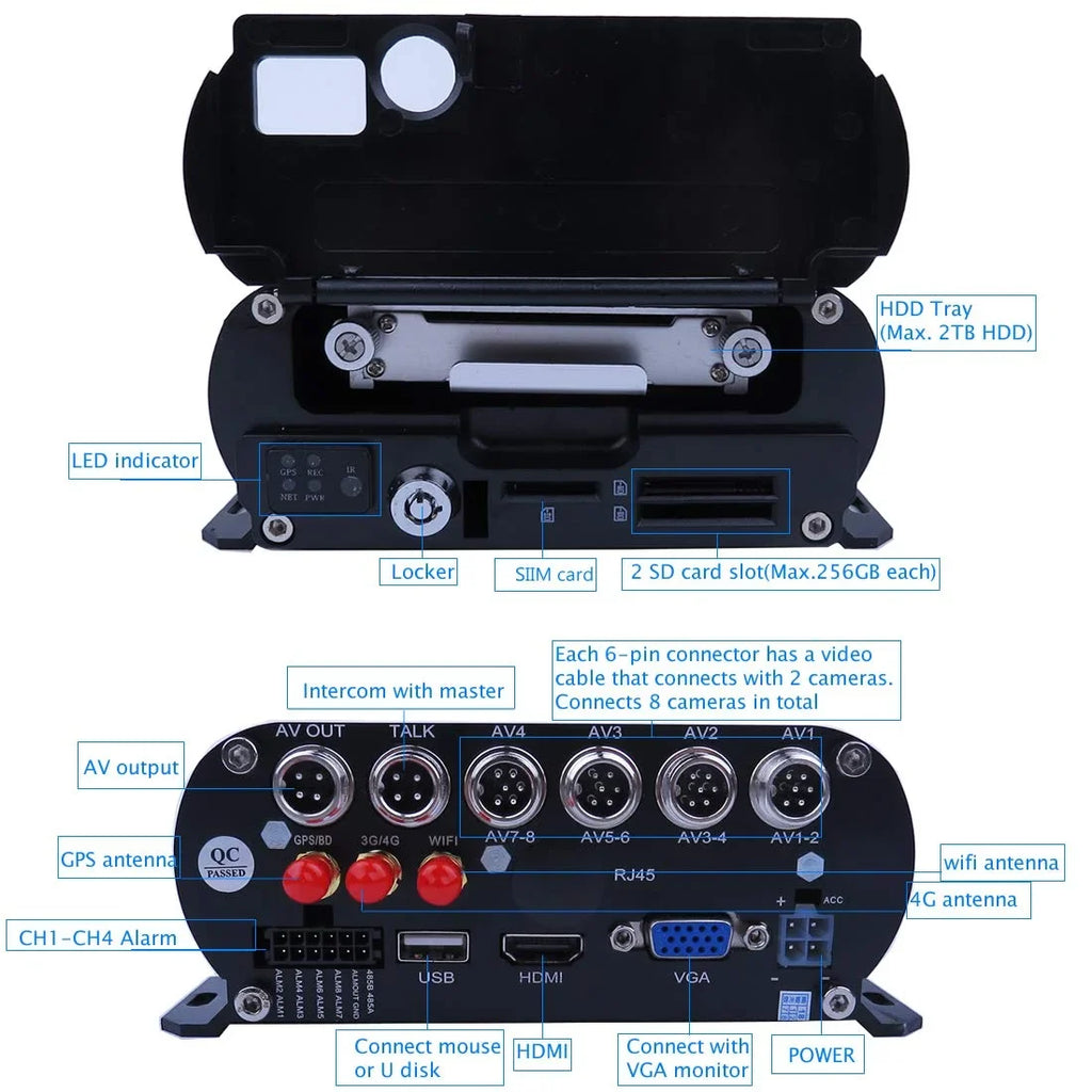 8- Mobile  Backup Camera System 10"  Screen Remote Monitor on  Phone  WiFi 4G 1080P  Vehicle Car   Video Recorder with Mini Large View Angle Car Cameras for Truck//Bus