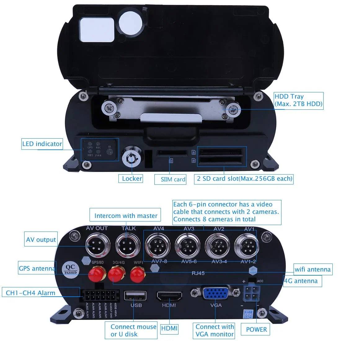 8- Mobile  Backup Camera System 10"  Screen Remote Monitor on  Phone  WiFi 4G 1080P  Vehicle Car   Video Recorder with Mini Large View Angle Car Cameras for Truck//Bus