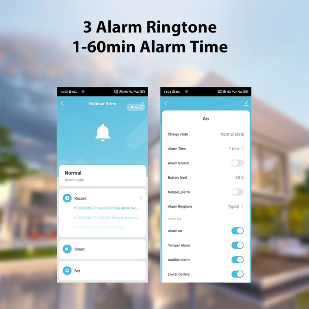 Solar Powered Wifi Alarm  5.0 Smart Alarm  Waterproof Real-time Sound Light Alarm  Control Intelligent Linkage Home Device