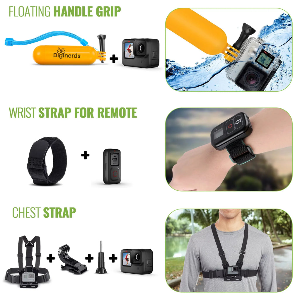 DiGiNerds - 50-in-1 Action Camera Accessory Kit, Compatible for GoPro, Fusion, Insta360, ,