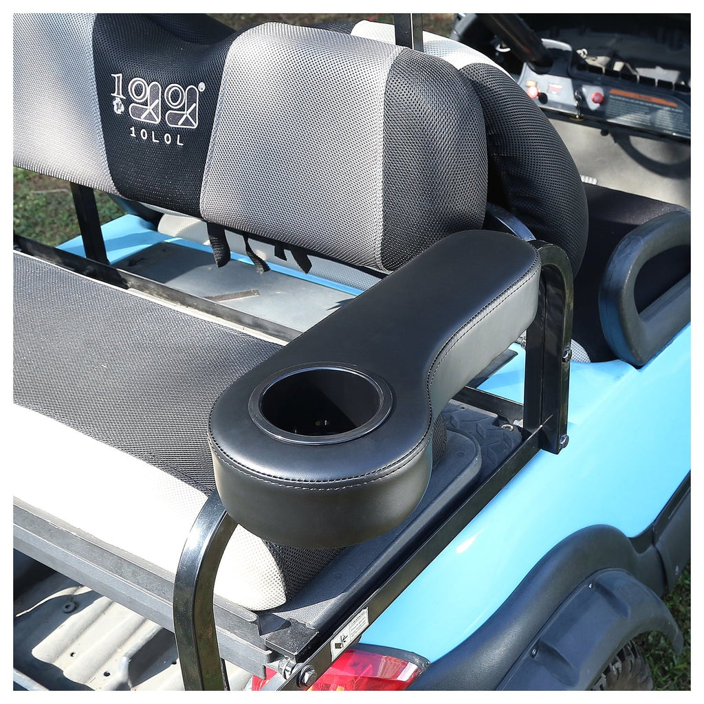 10L0L Golf Cart Armrests with Cup Holder for  Club Car Yamaha Golf Cart Rear Seat, Without Drilling, Black, Set of 2