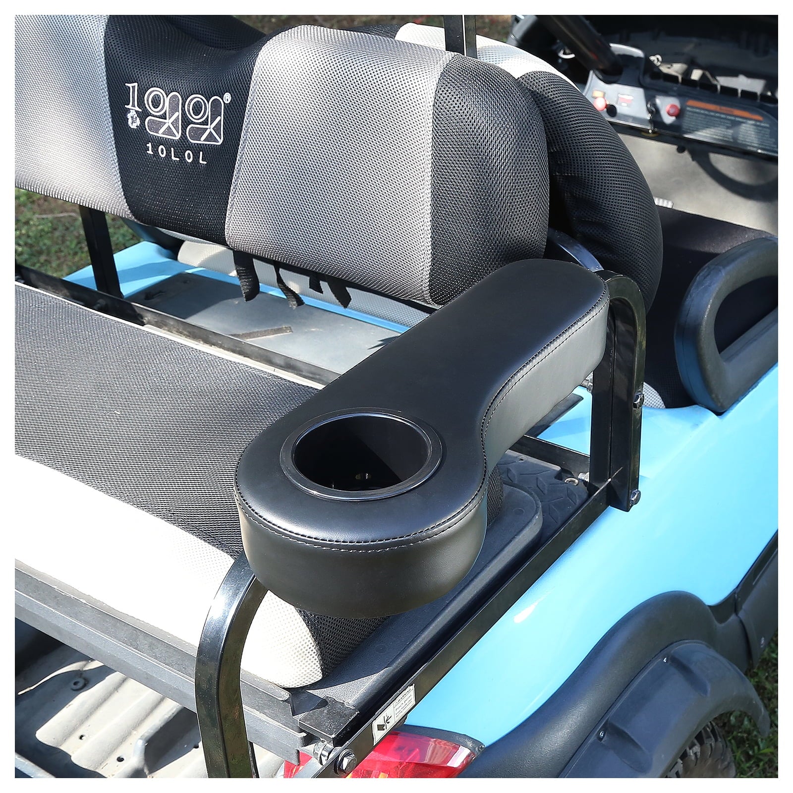 10L0L Golf Cart Armrests with Cup Holder for  Club Car Yamaha Golf Cart Rear Seat, Without Drilling, Black, Set of 2