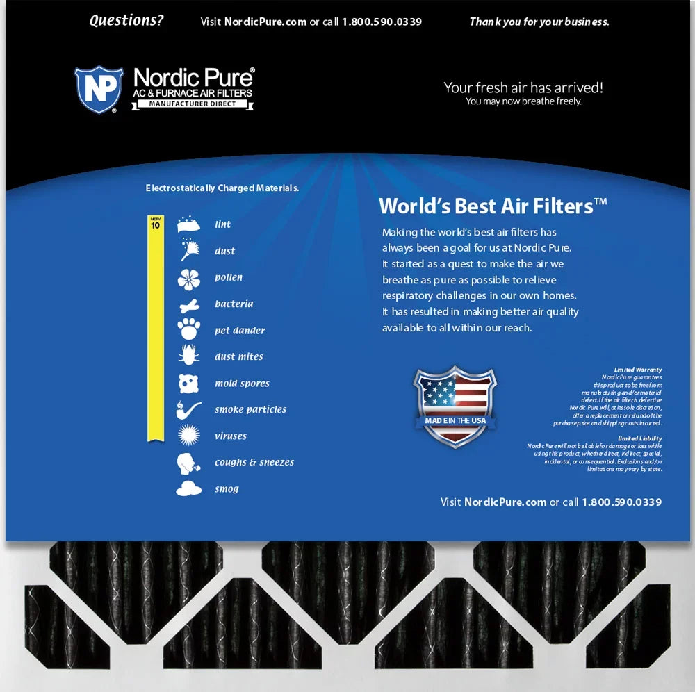 Nordic Pure 20x20x2 Pleated Air Filters  10 Pleated Plus Carbon 12 Pack