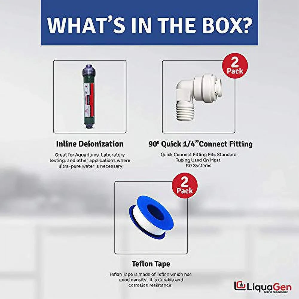 LiquaGen - 2 Pack Replacement Inline Deionization () Canisters for Universal / Systems - 1/4" Inlets | Engineered for Zero  Ultrapure Water | Easy Filter Change