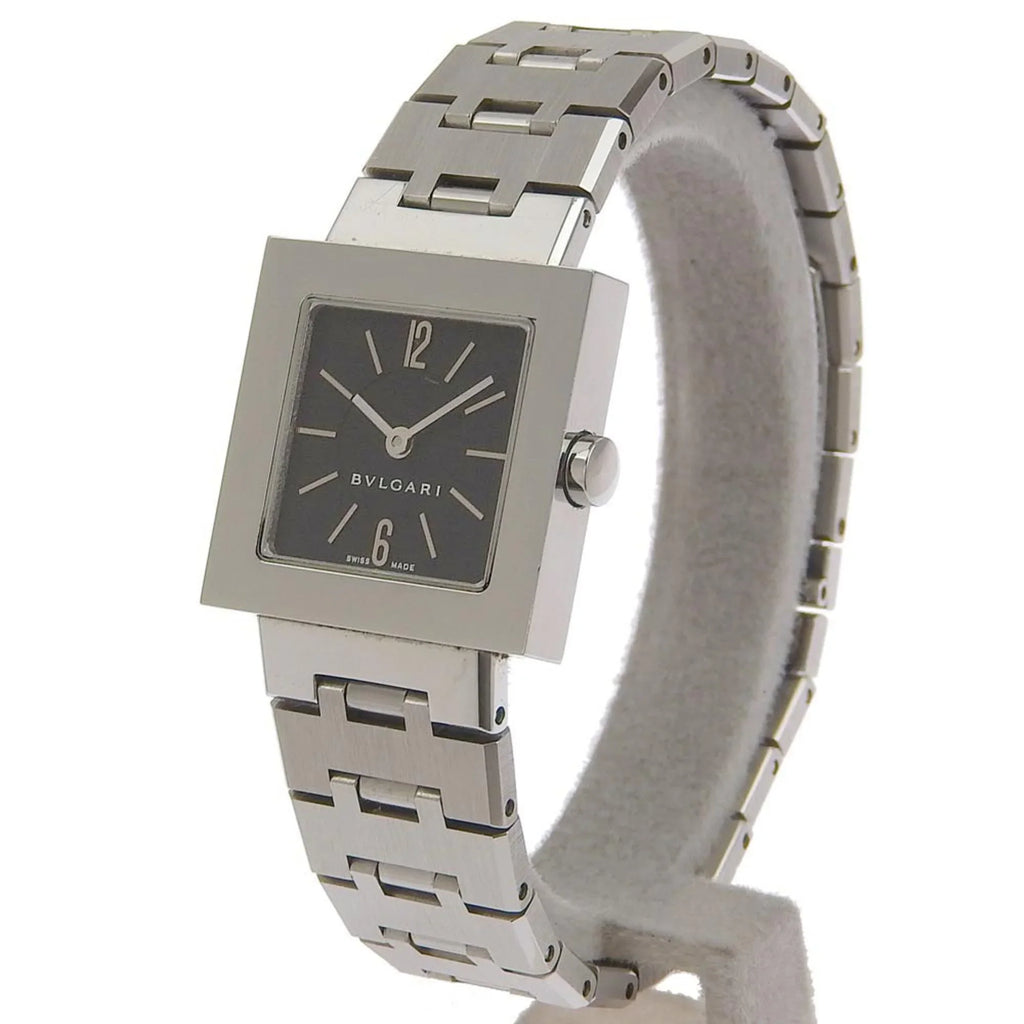 Pre-Owned  Bulgari Quadrado watch  stainless steel silver quartz analog display ladies black dial (Good)