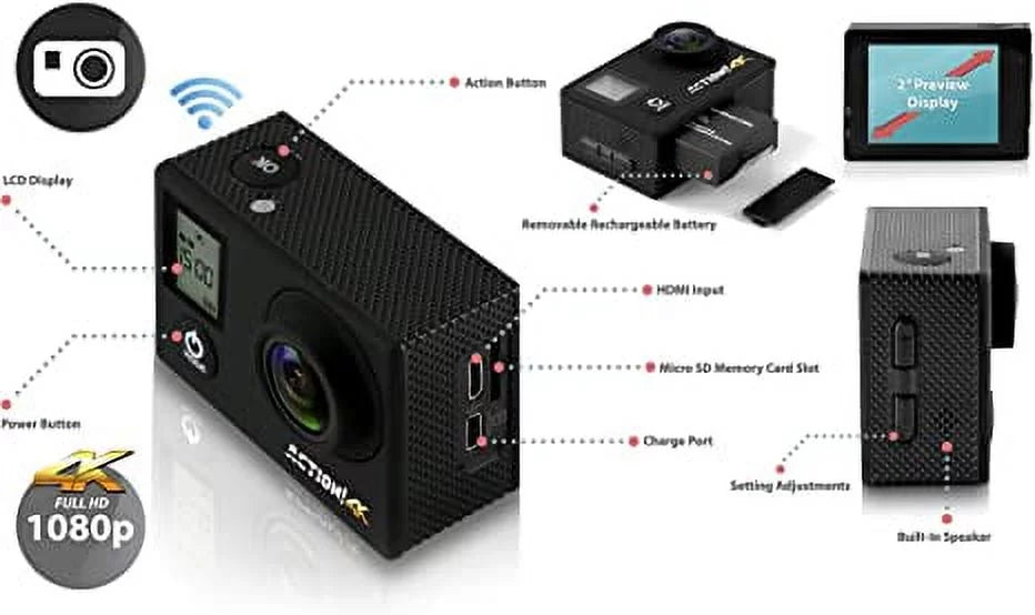 SereneLife 4K Ultra  Wi-Fi Pro Sport Action Camera - 1080p  Mini Digital Video Camcorder Kit