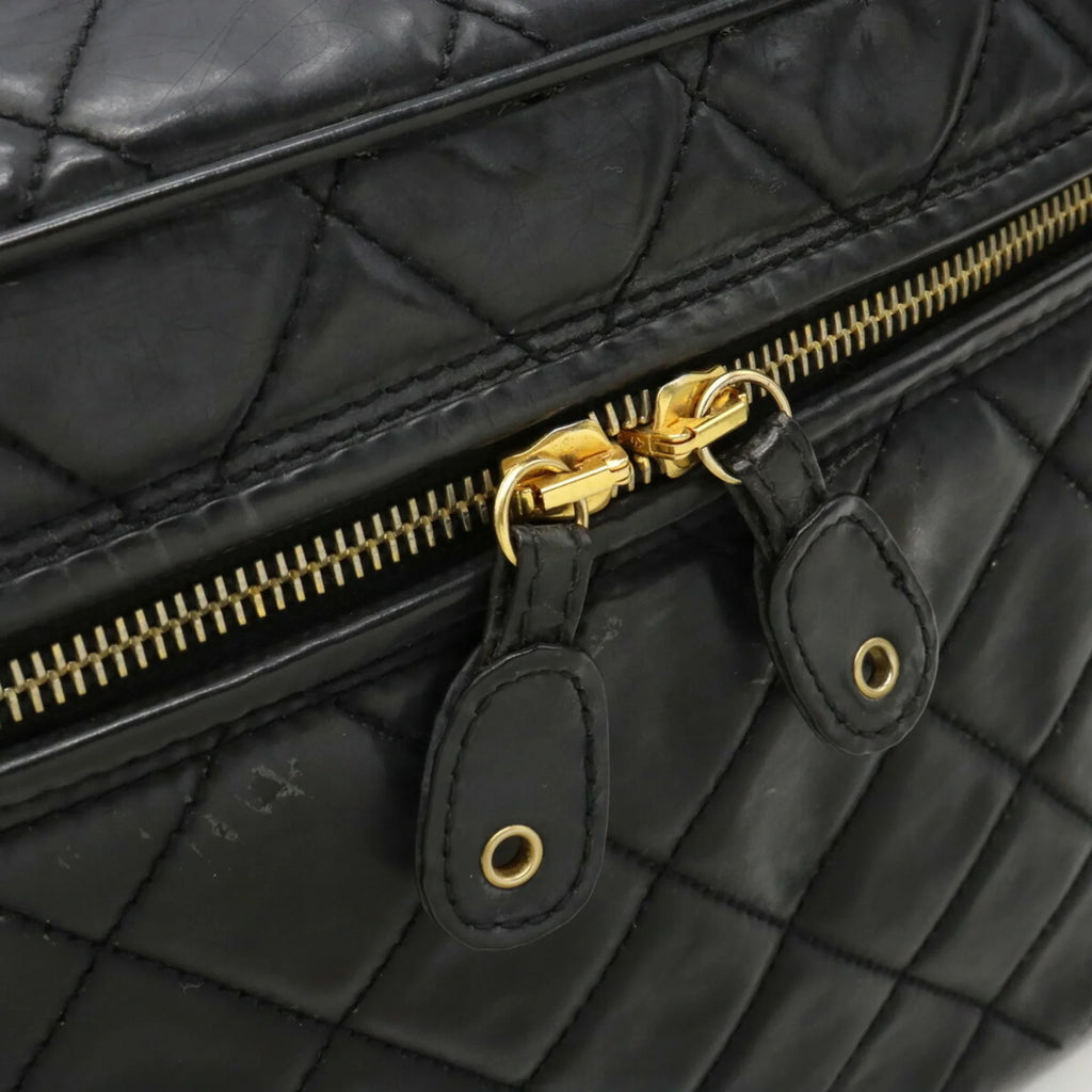 Pre-Owned  Chanel Matelasse Coco Mark Vanity Bag Handbag Shoulder Leather Black (Fair)
