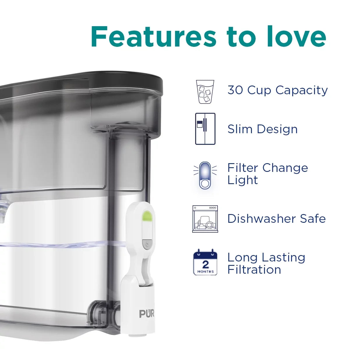 30-Cup Water Filter Dispenser System,  15.3" x  10.1" x  5.3", Smoke,