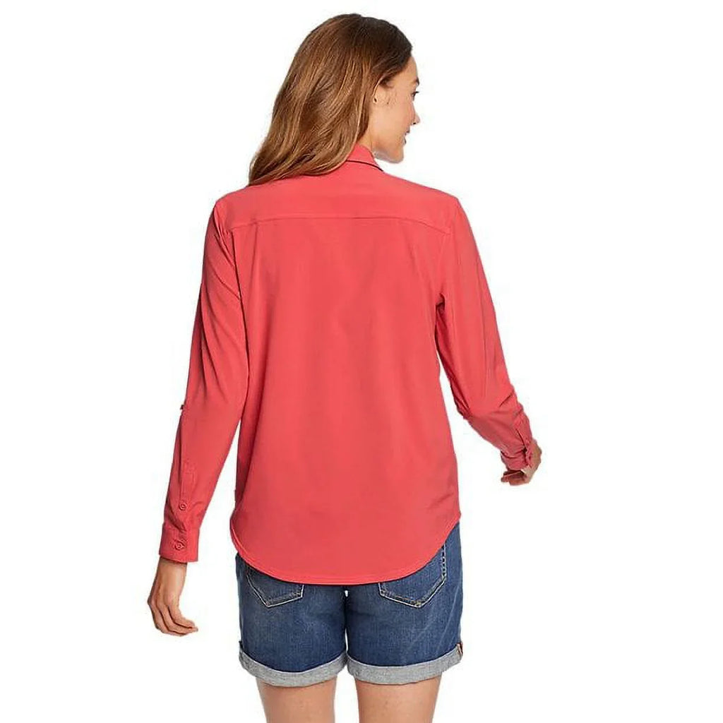 Eddie Bauer Ladies’ Size Medium Departure 2.0 Long Sleeve Shirt, Chili (red)