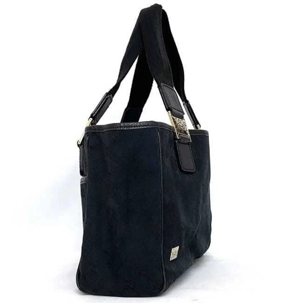 Pre-Owned Gucci Tote Bag Black Silver Horsebit 145810 Canvas Leather  Handbag Ladies (Good)