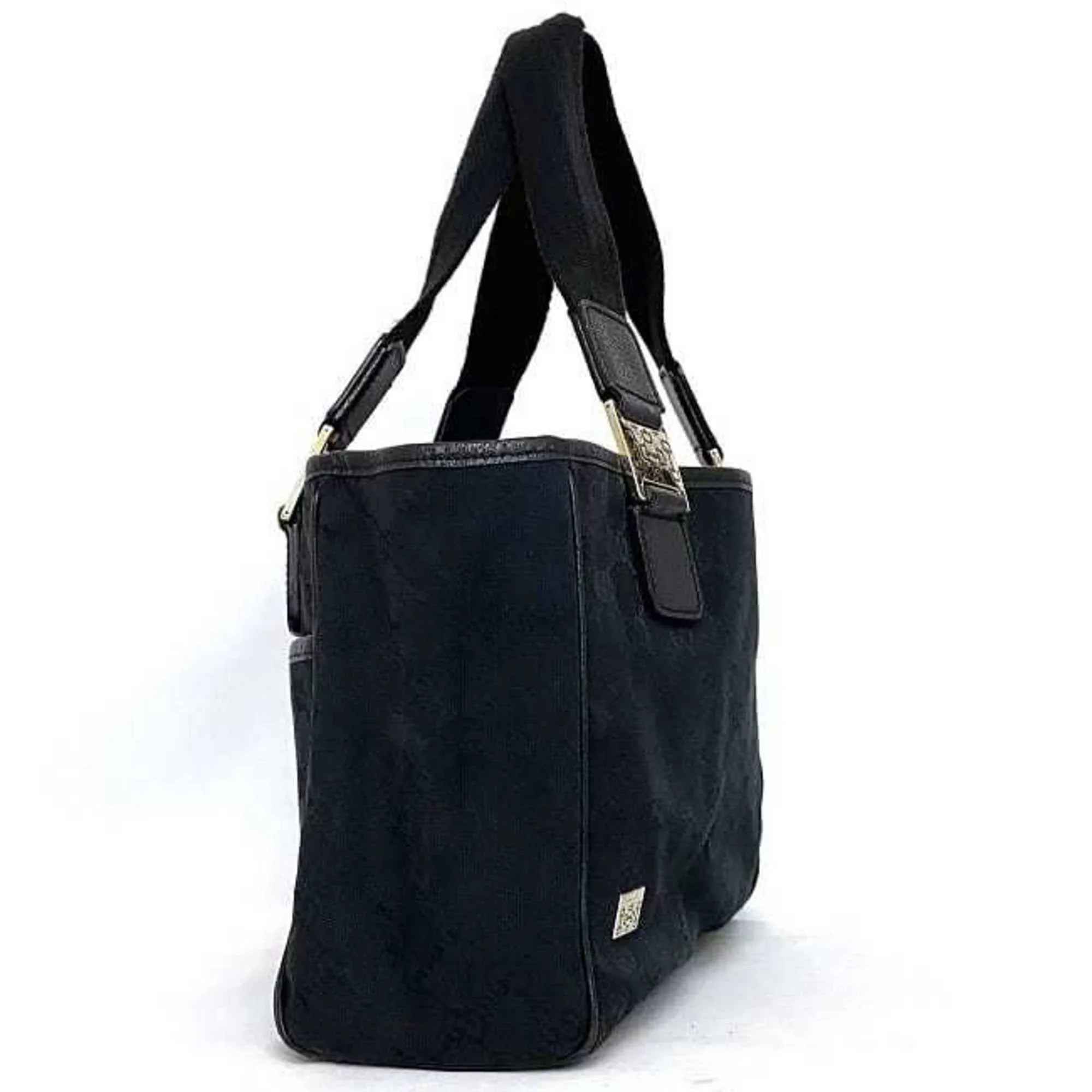 Pre-Owned Gucci Tote Bag Black Silver Horsebit 145810 Canvas Leather  Handbag Ladies (Good)