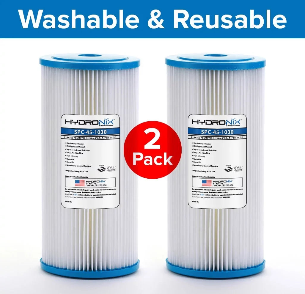 Hydronix -45-1030  - &  Compatible Sediment Pleated Water Filter, Reusable 4.5 x 10 - 30 micron (2 Pack)