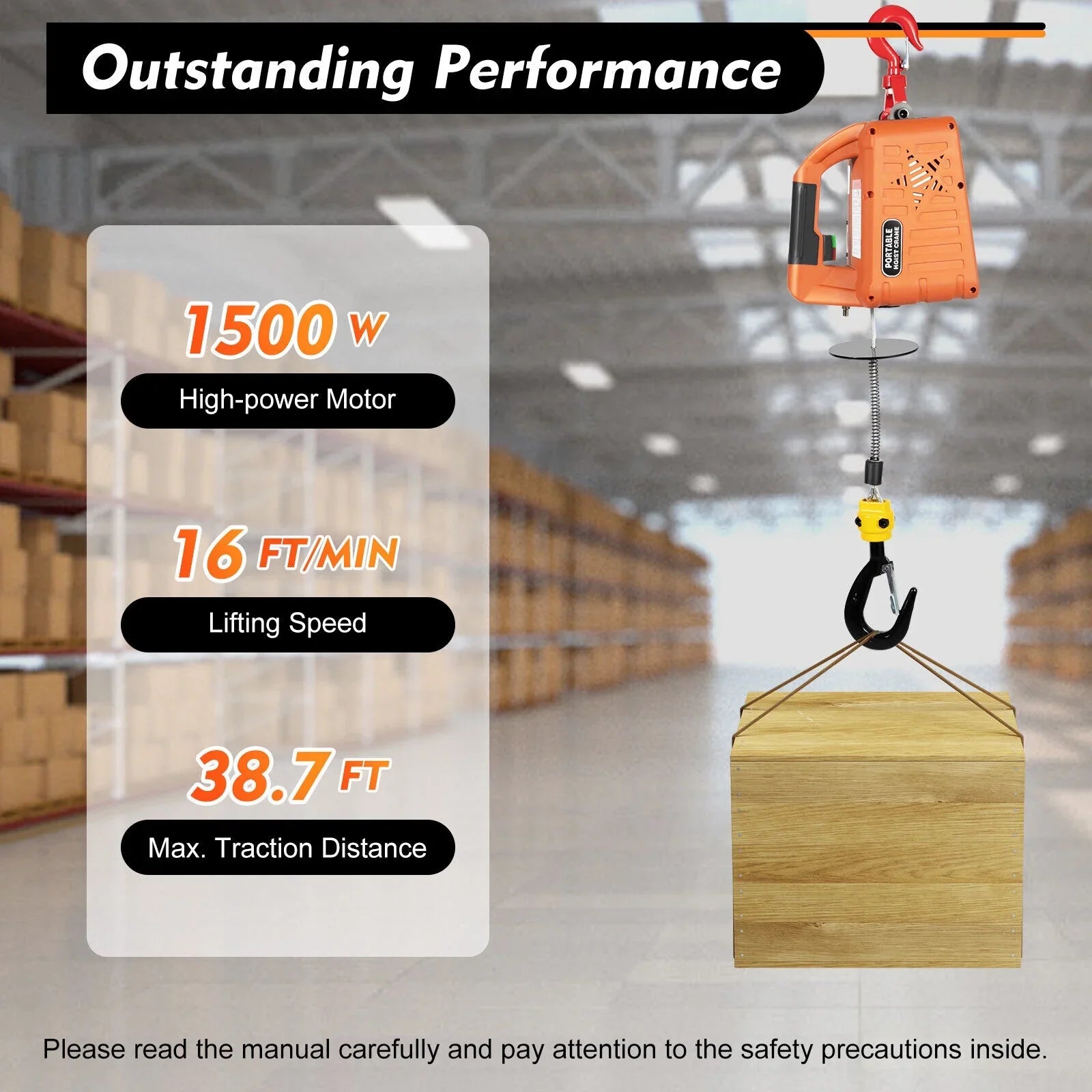 Portable 3-in-1 Electric Winches 300kg/660 lbs Hoist Winch Crane Lift / Remote