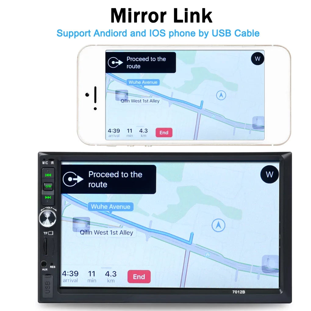 7" Double Din Radio Car Stereo Bluetooth  Touch Screen with Reverse Camera And Mirror Link(Both Support Android and ios System)