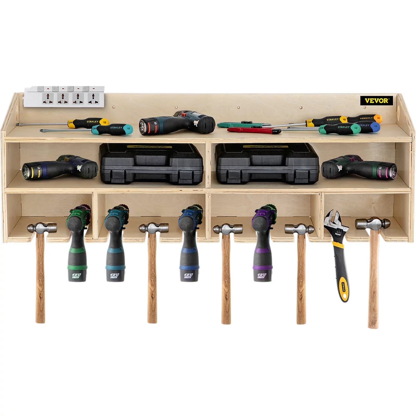 Power Tool Organizer Drill Wall Tool Holder 10 Slots 2-shelf Wall Mounted