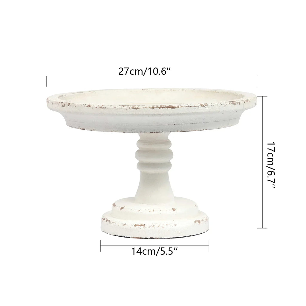 Farmhouse Wood Round Cake Stand for Table Decoration 11"x 7", Distressed Finished White