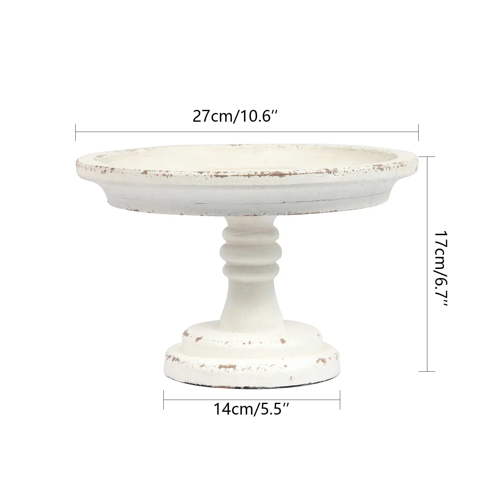 Farmhouse Wood Round Cake Stand for Table Decoration 11"x 7", Distressed Finished White