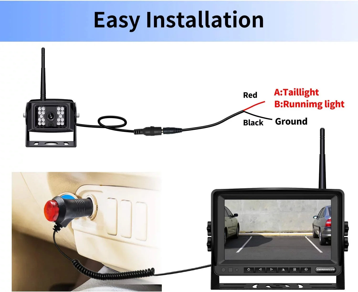 Wireless Backup Camera  Waterproof Rear Camera System+7 Inch  Wireless Reverse Monitor for  Trailer Truck Bus 5th Wheel