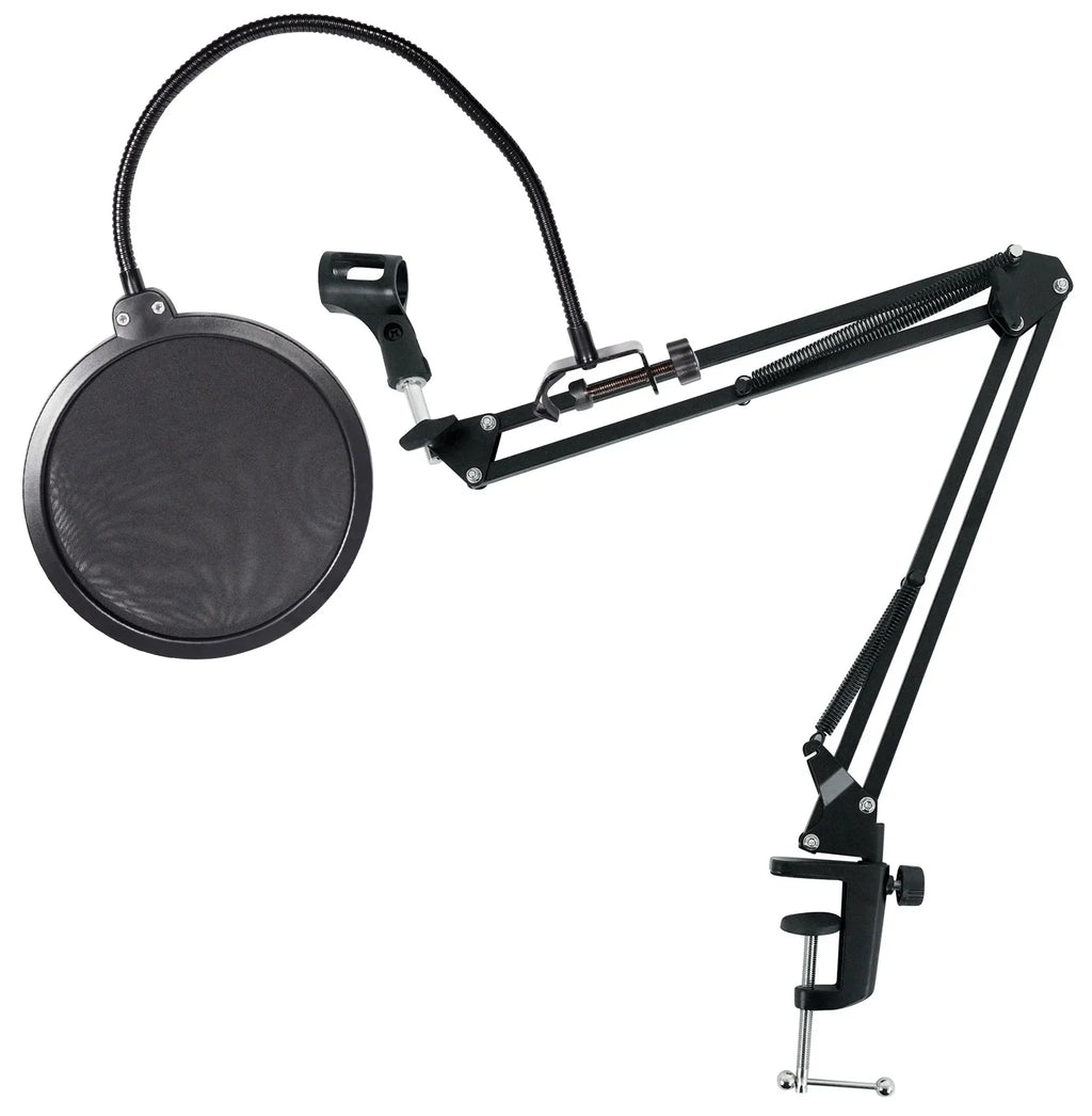 Rockville  Microphone Boom Arm Studio Podcast Mic Stand+Clamp+Pop Filter