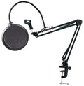Rockville  Microphone Boom Arm Studio Podcast Mic Stand+Clamp+Pop Filter