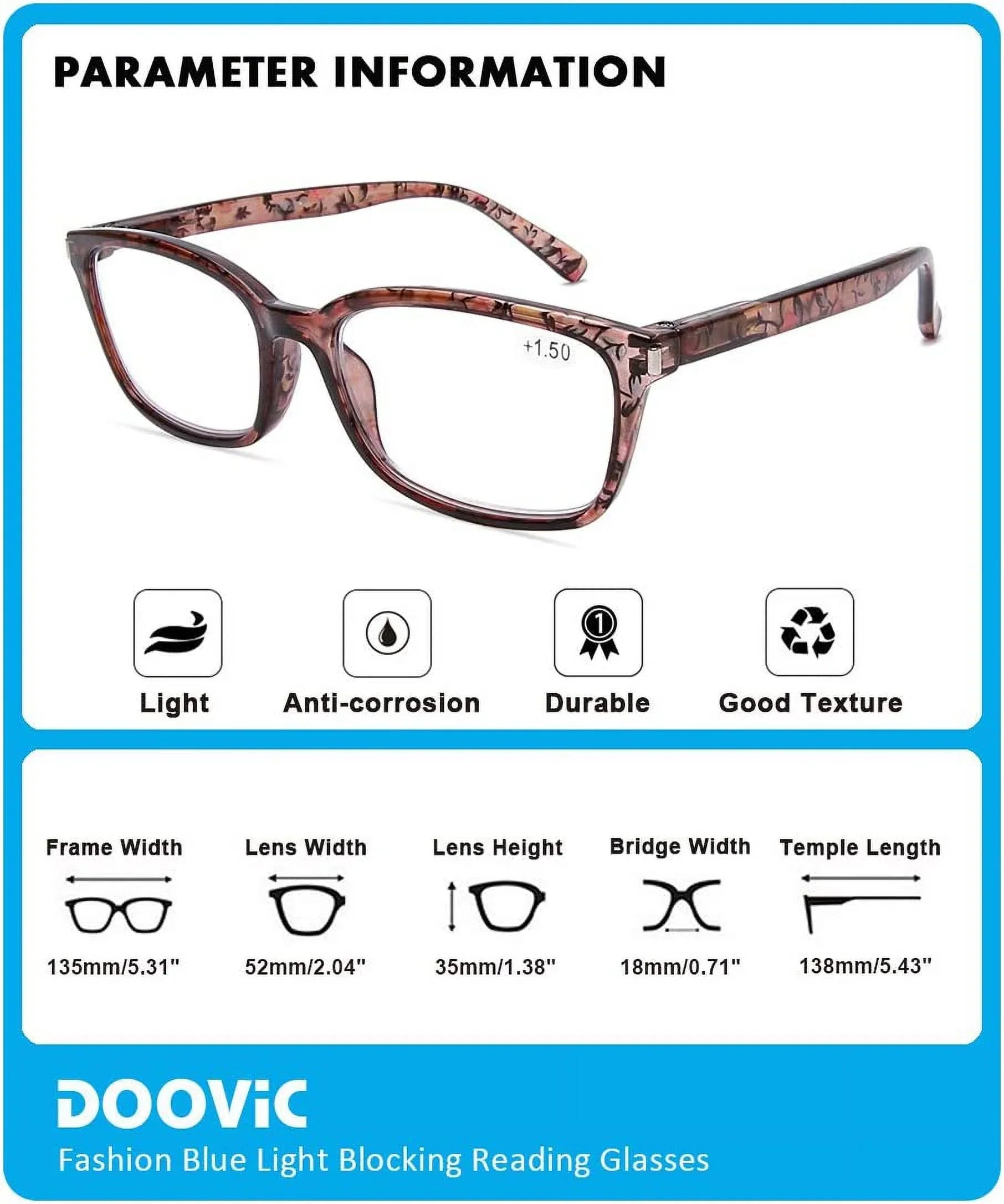 DOOViC 4 Pack Computer Reading Glasses Blue Light Blocking Anti Eyestrain Spring Hinge Stylish Readers for Women 1.25 Strength