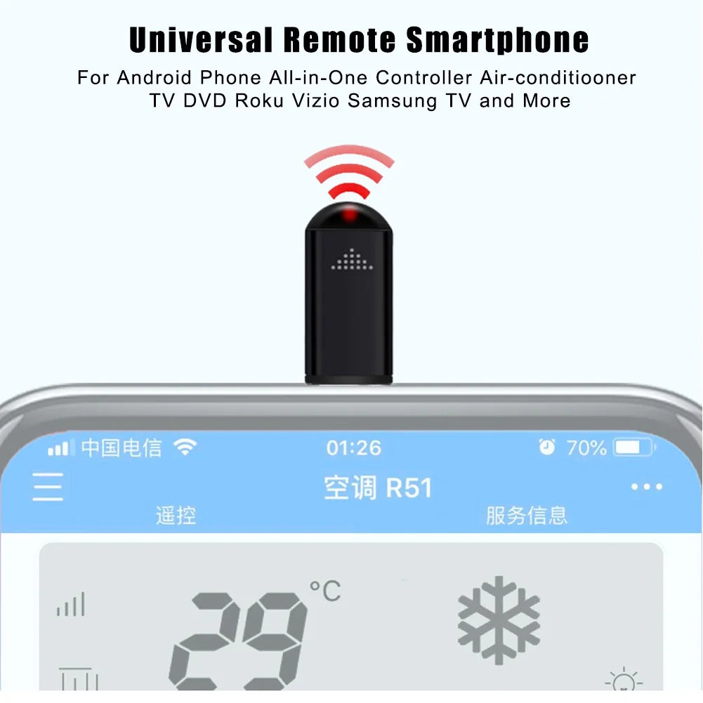 Universal Remote Smartphone  Controller Adapter - Infrared Blaster Control for Android Phone All in One Air Conditioner///(Black)
