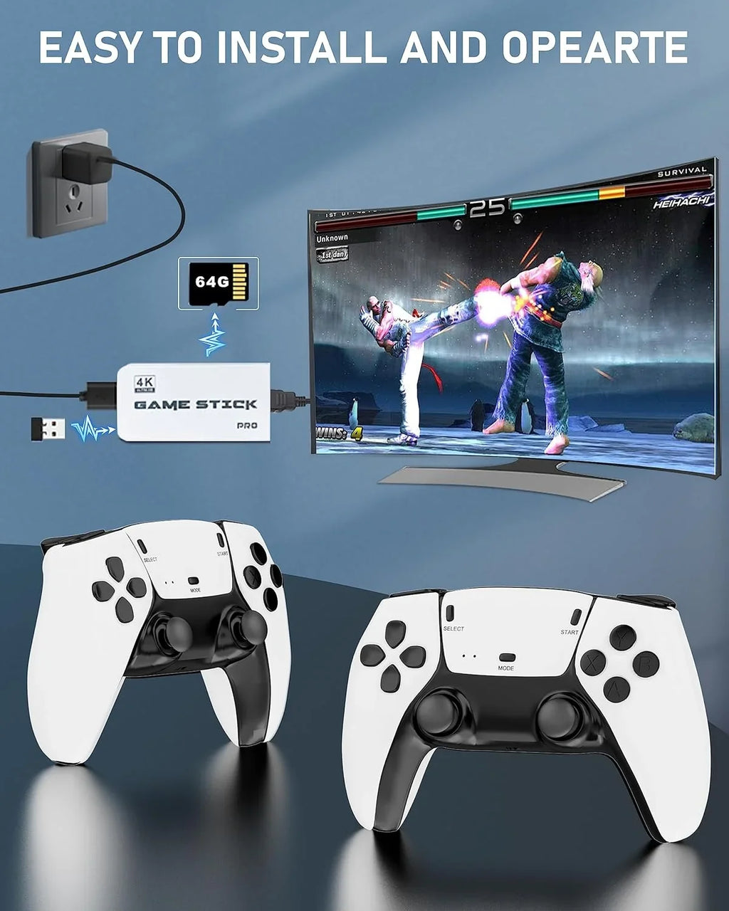 New dual joystick console controller,    4K  console  double play controller, more than 20,000 games, 4K  output and wireless controller relive classic games.