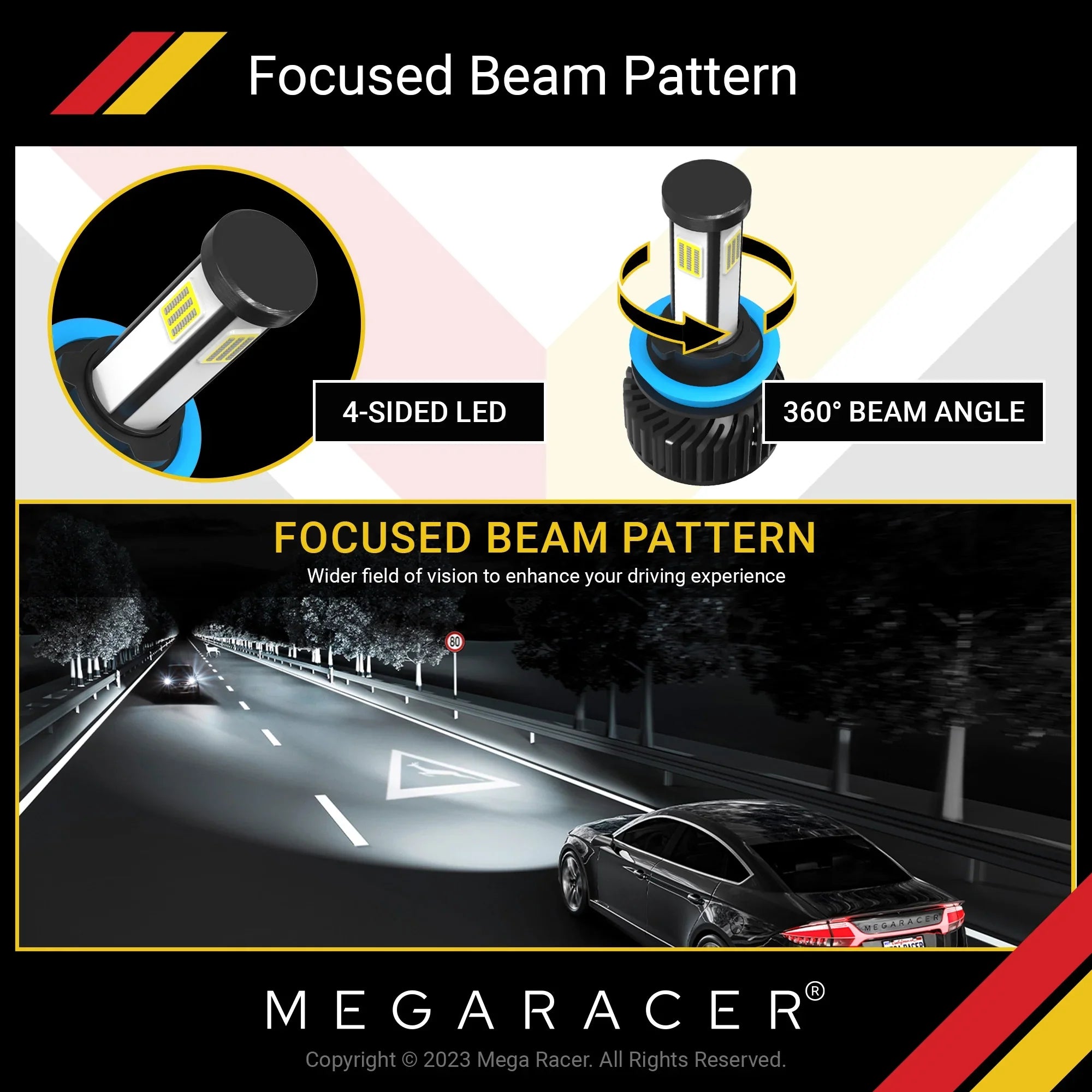 Mega Racer  Yukon 4 Sided     Headlight Bulbs 6000K Diamond White 12V 60W 10000LM  Yukon 2015 2016 2017 2018 2019 15 16 17 18 19 Low Beam Automotive Replacement